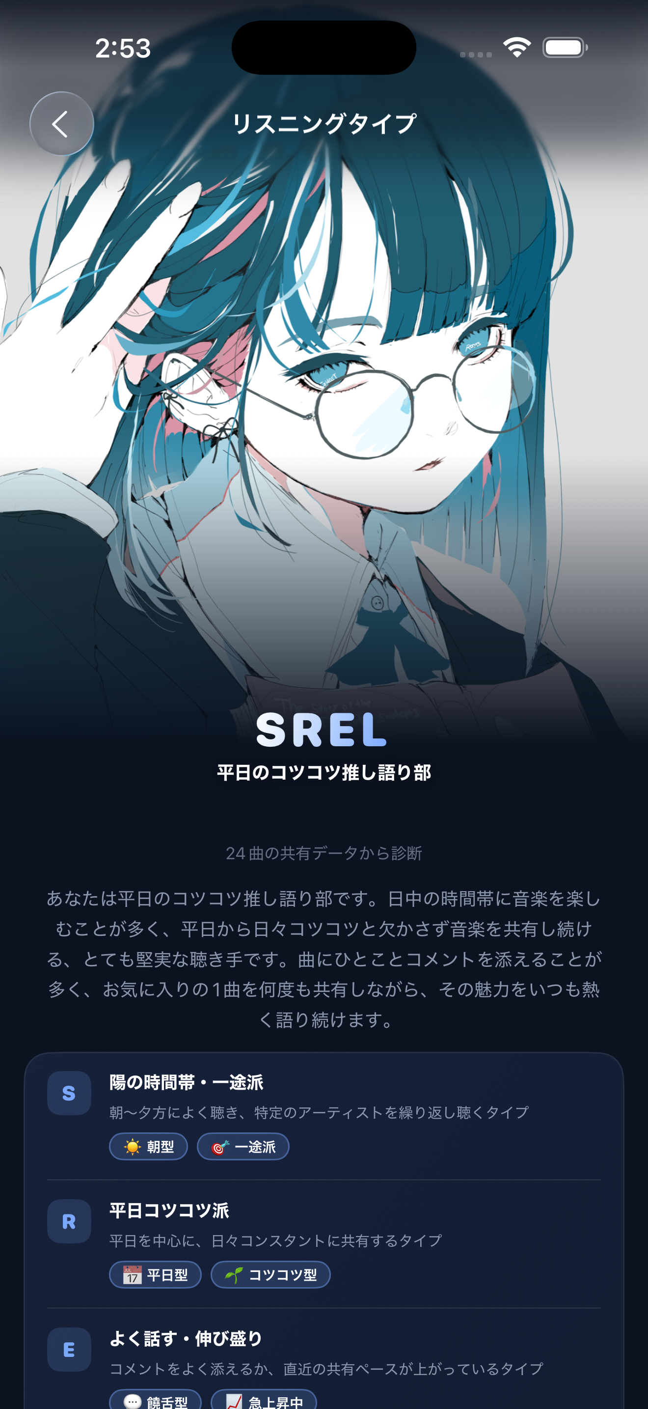 リスニングタイプ診断画面